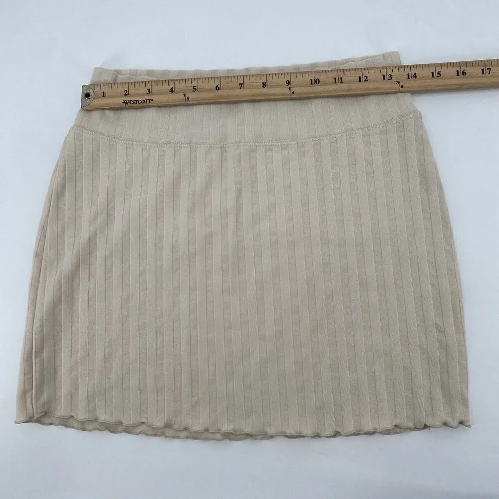 Aerie OG Groove Mini Skirt Size Medium Ribbed Stretch OFFLINE Beige